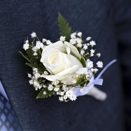 White Rose and Baby's Breath Boutonniere