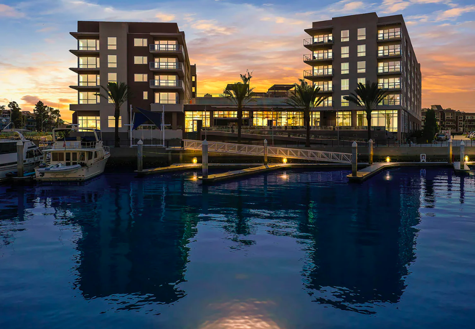 courtyard marina del rey and residence inn marina del rey exterior building with sunset sky